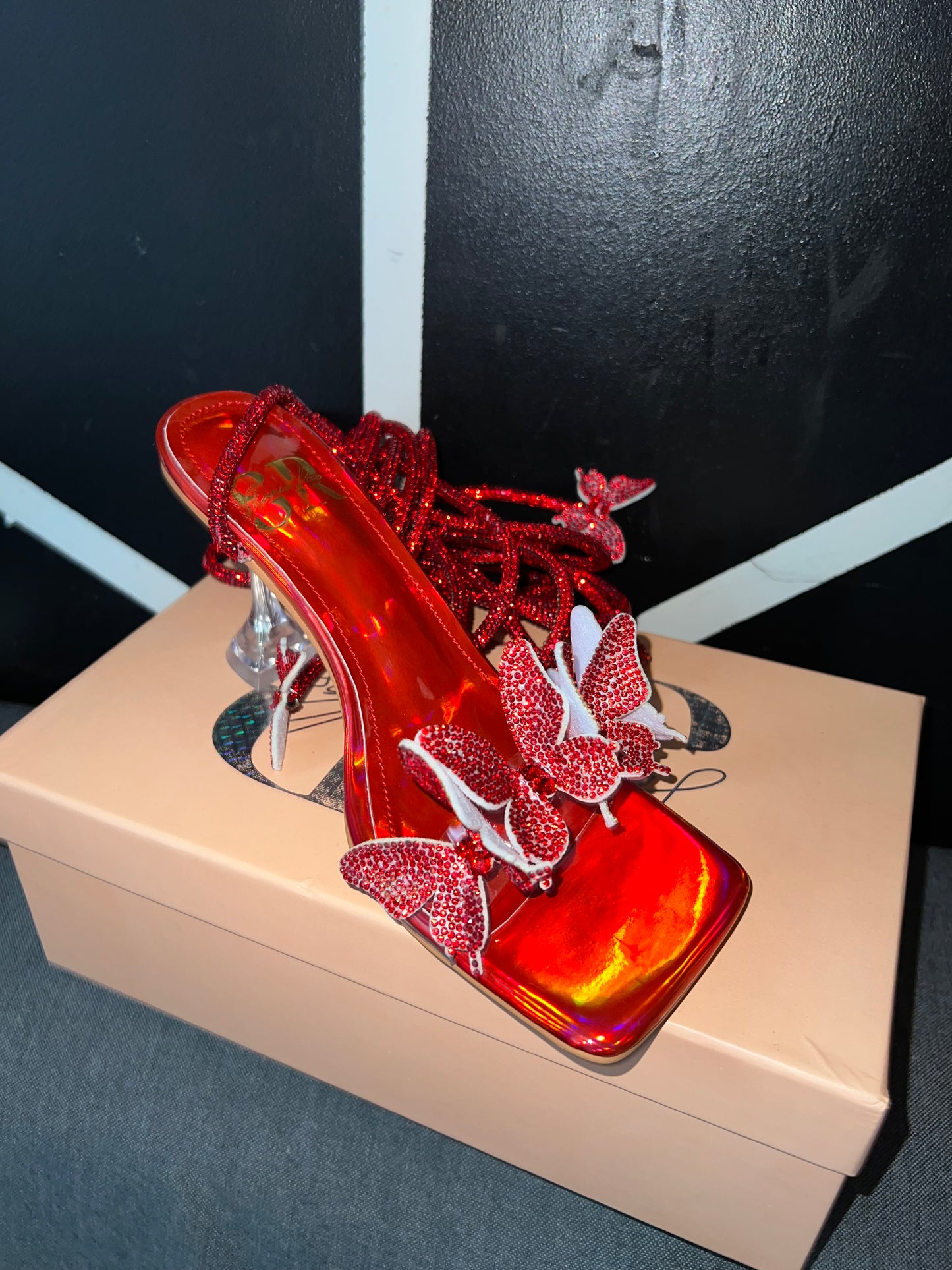 Firey Red Crystal Butterfly Heels