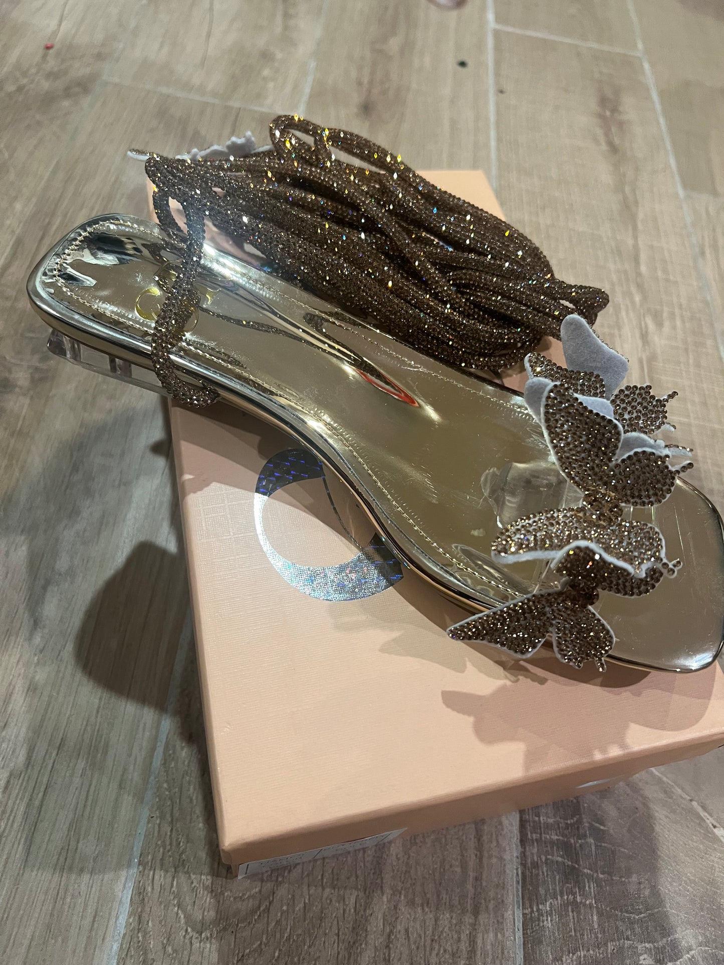 Golden Crystal Butterfly Sandals