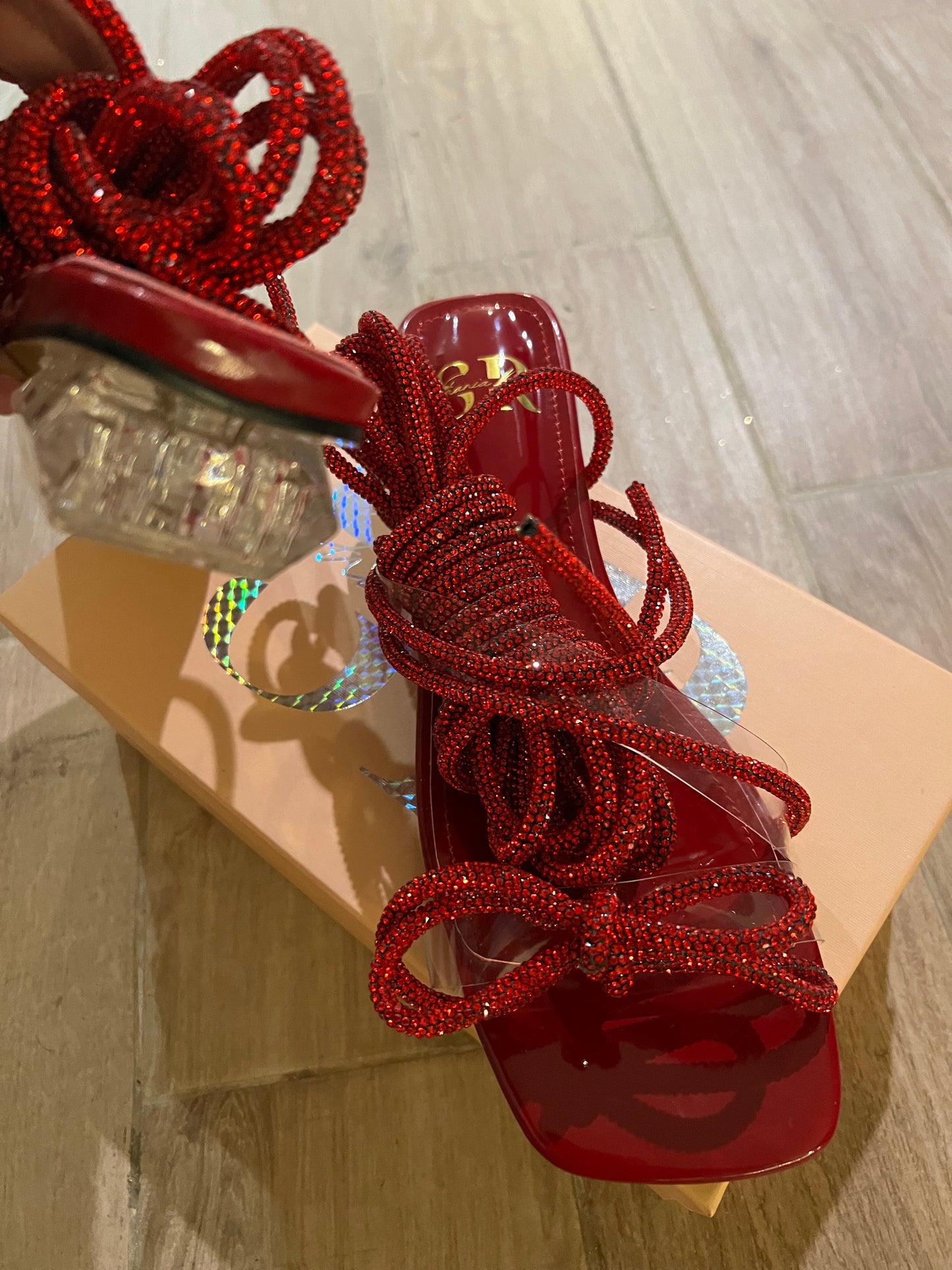 Red De Vil Crystal Sandals