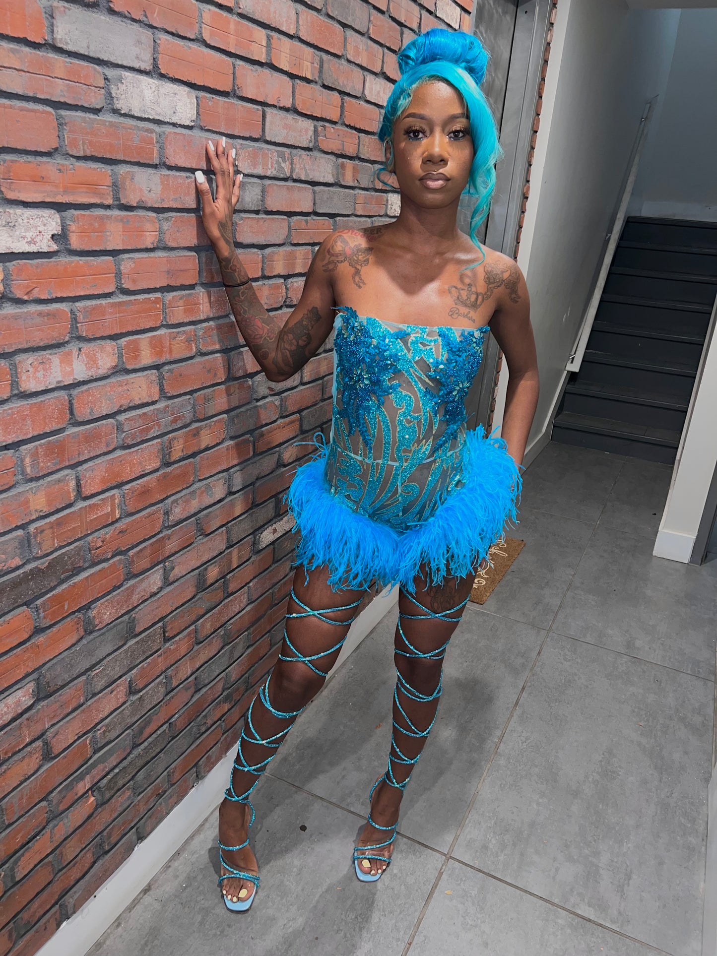 Aqua Crystal Lace up heel