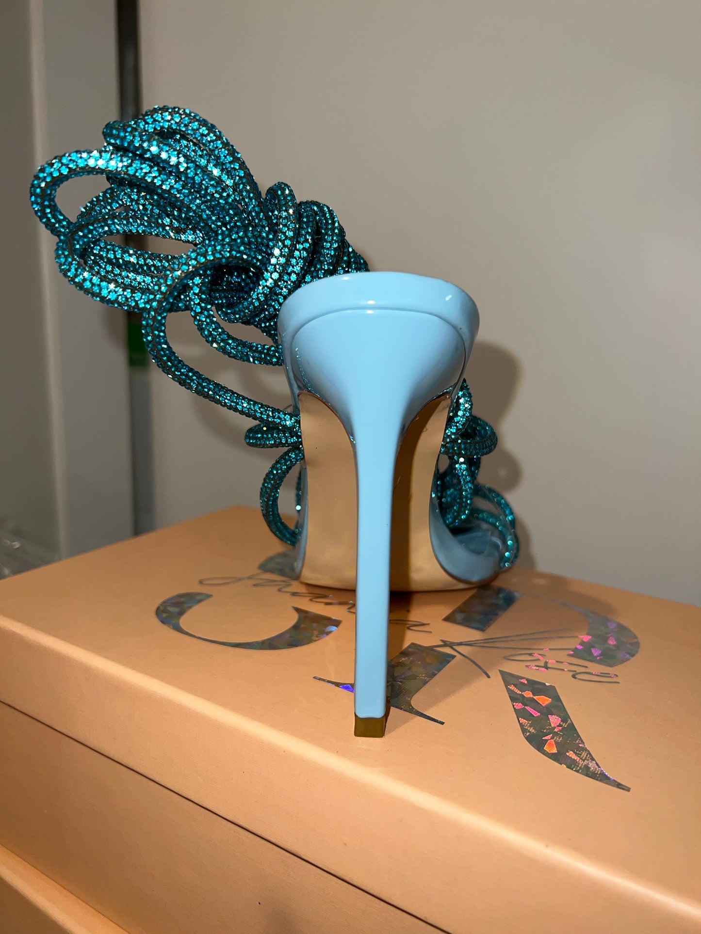 Aqua Crystal Lace up heel
