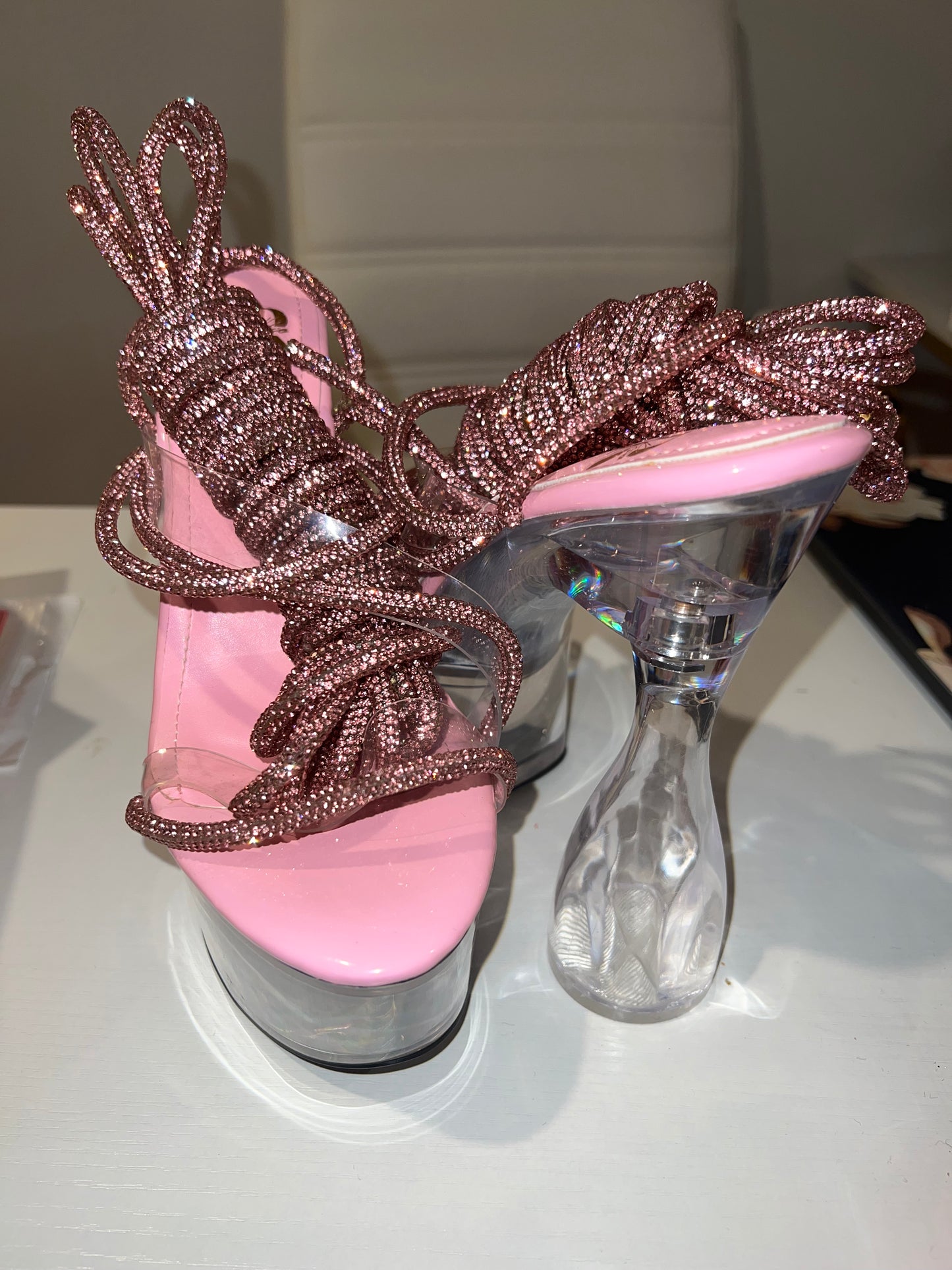 Crystal Lace Up Heel ( BLOCK PLATFORM HEEL PRE ORDER Nov 21st)