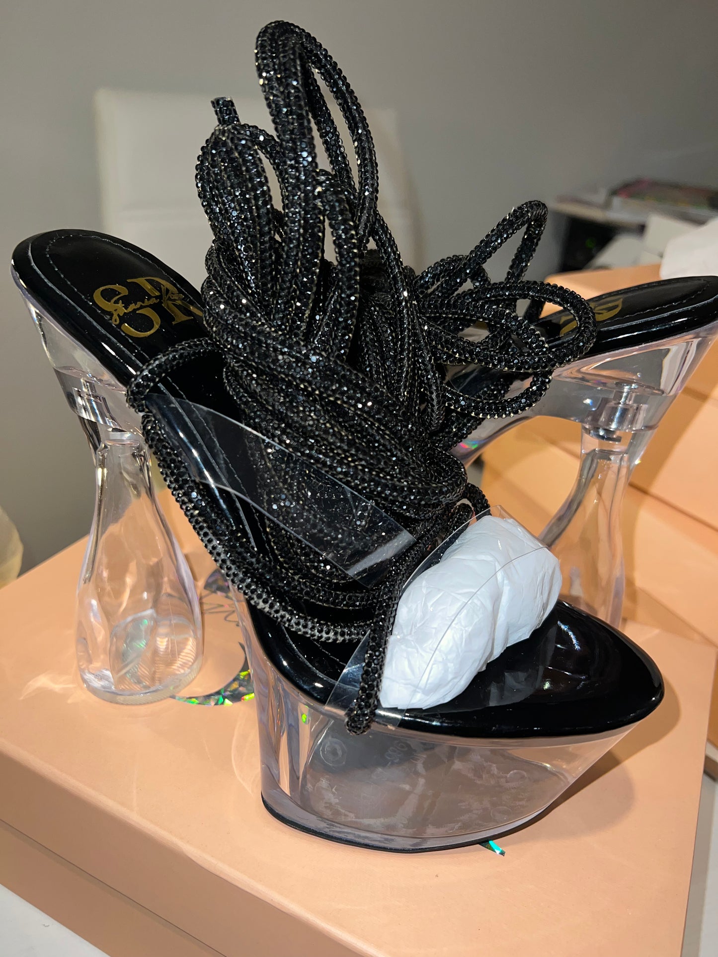 Crystal Lace Up Heel ( BLOCK PLATFORM HEEL PRE ORDER Nov 21st)