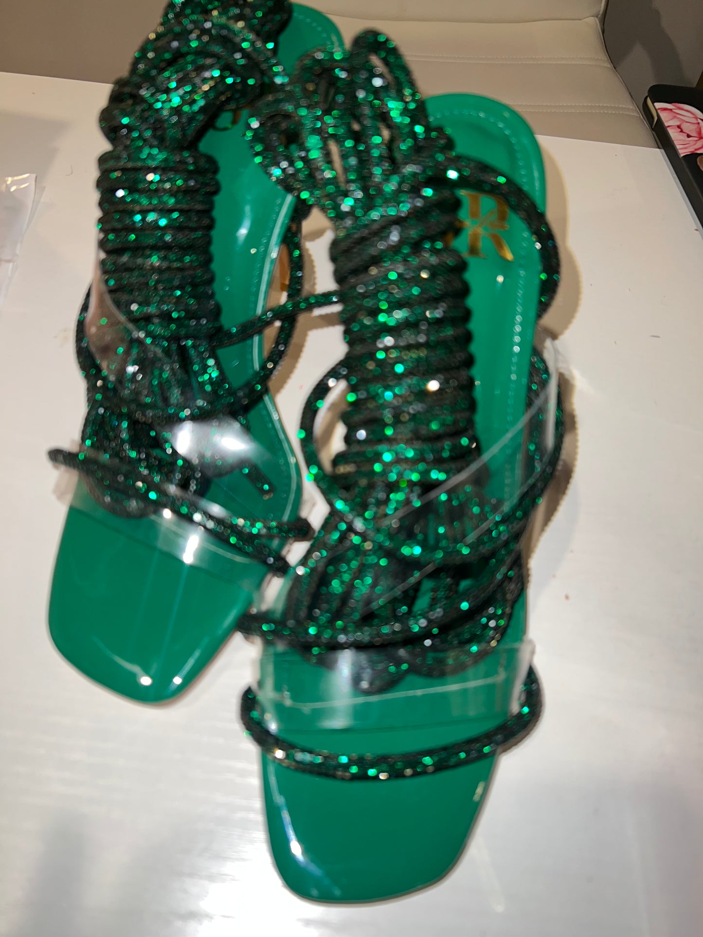 Emerald Crystal Lace up heel