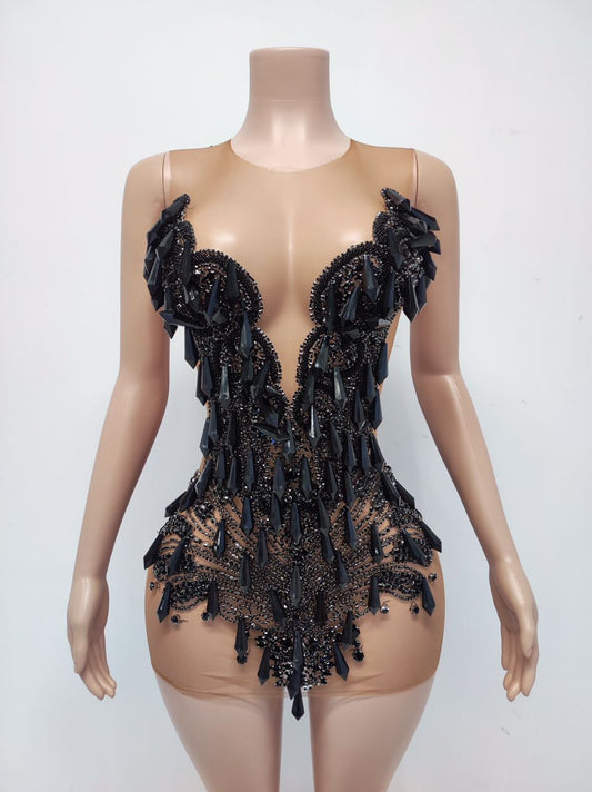 Tonëa Crystal Mini Dress (Black)