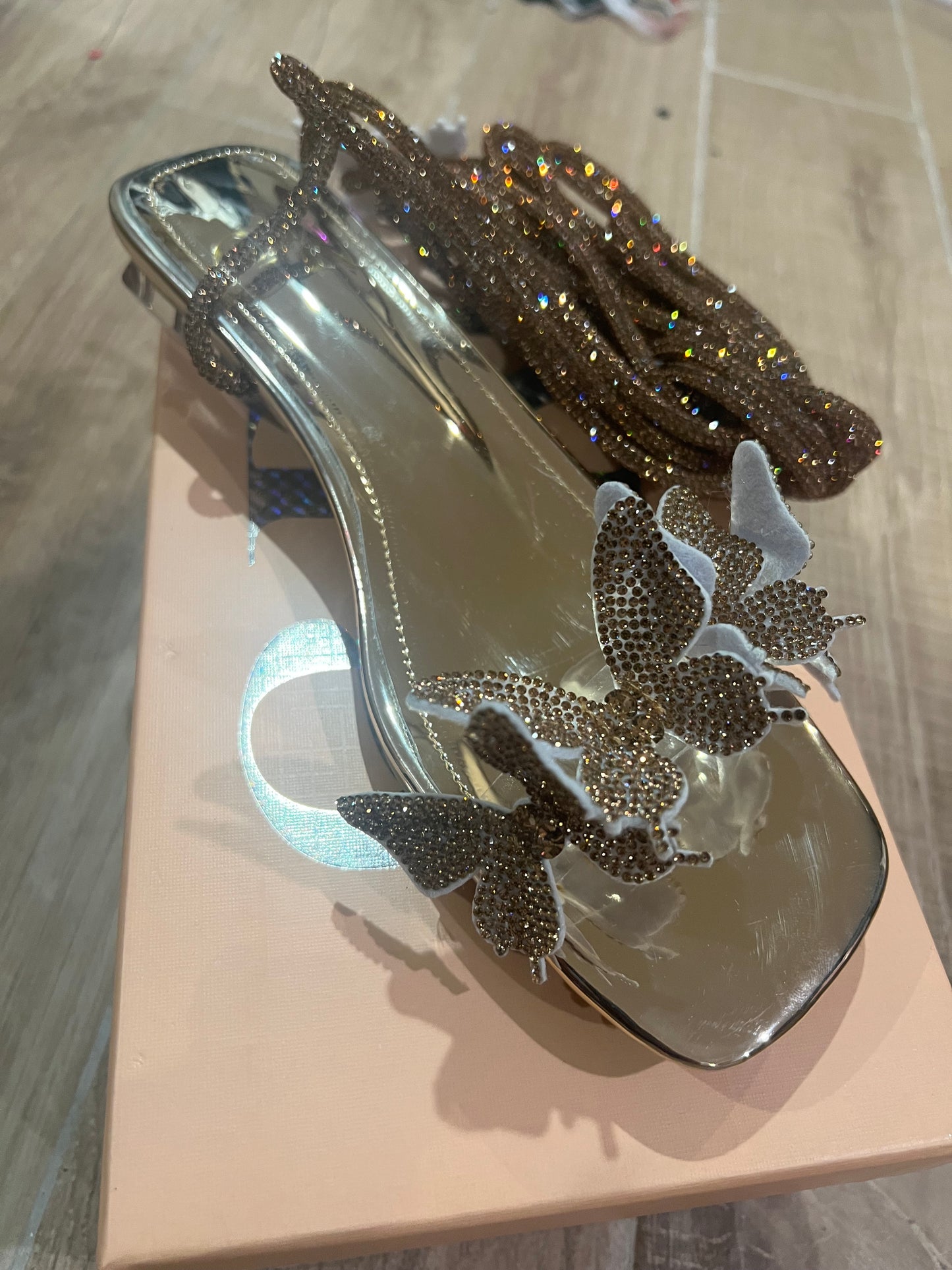 Golden Crystal Butterfly Sandals