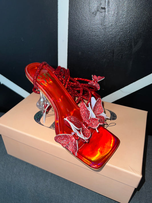 Firey Red Crystal Butterfly Heels