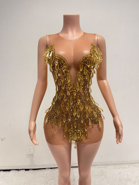 Tonëa Crystal Mini Dress (Gold)