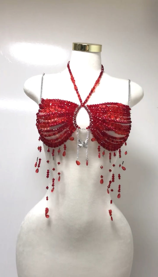 Red Diamond Drip Beaded Top