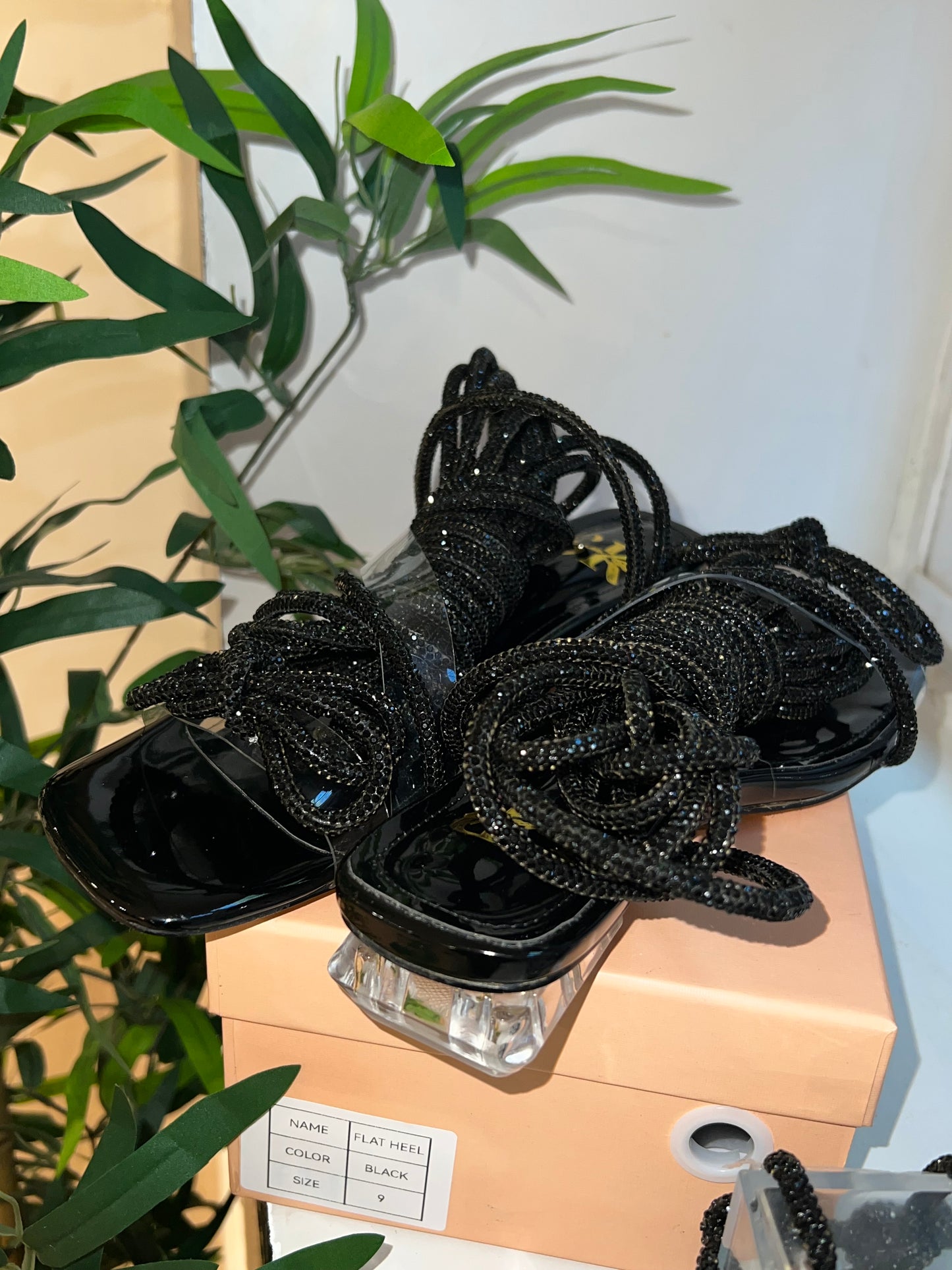 Black Crystal Sandals