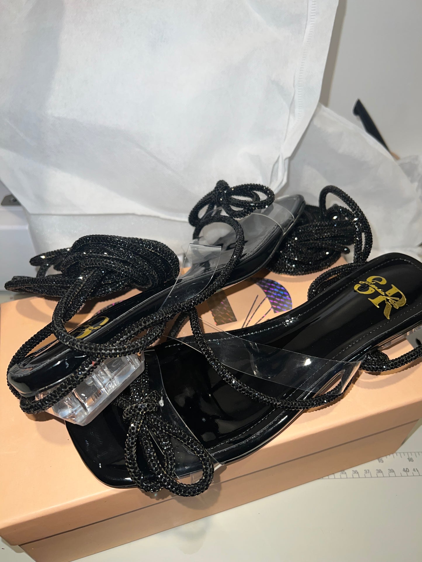Black Crystal Sandals