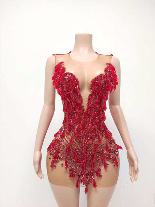 Tonëa Crystal Mini Dress (Red)