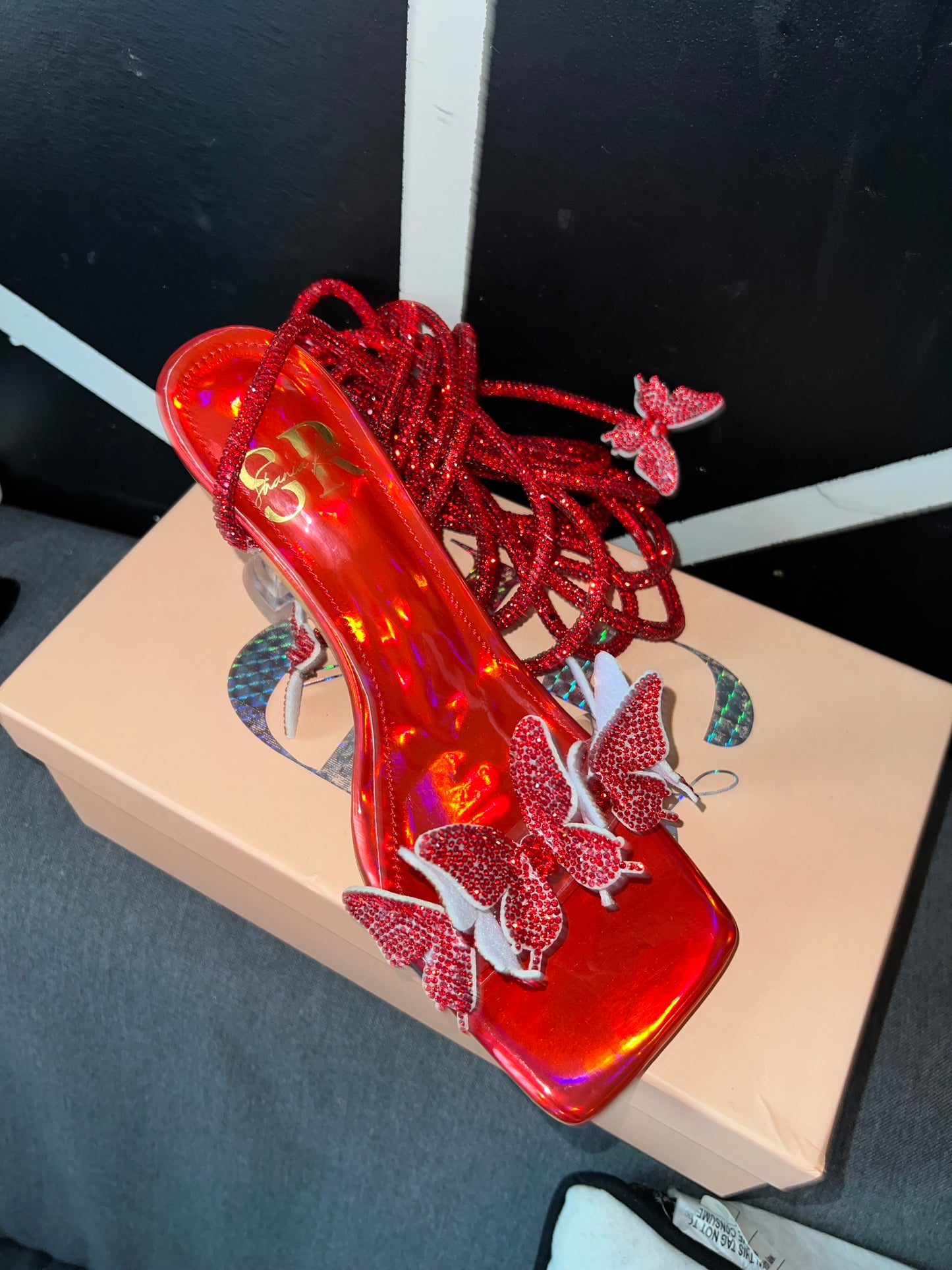 Firey Red Crystal Butterfly Heels