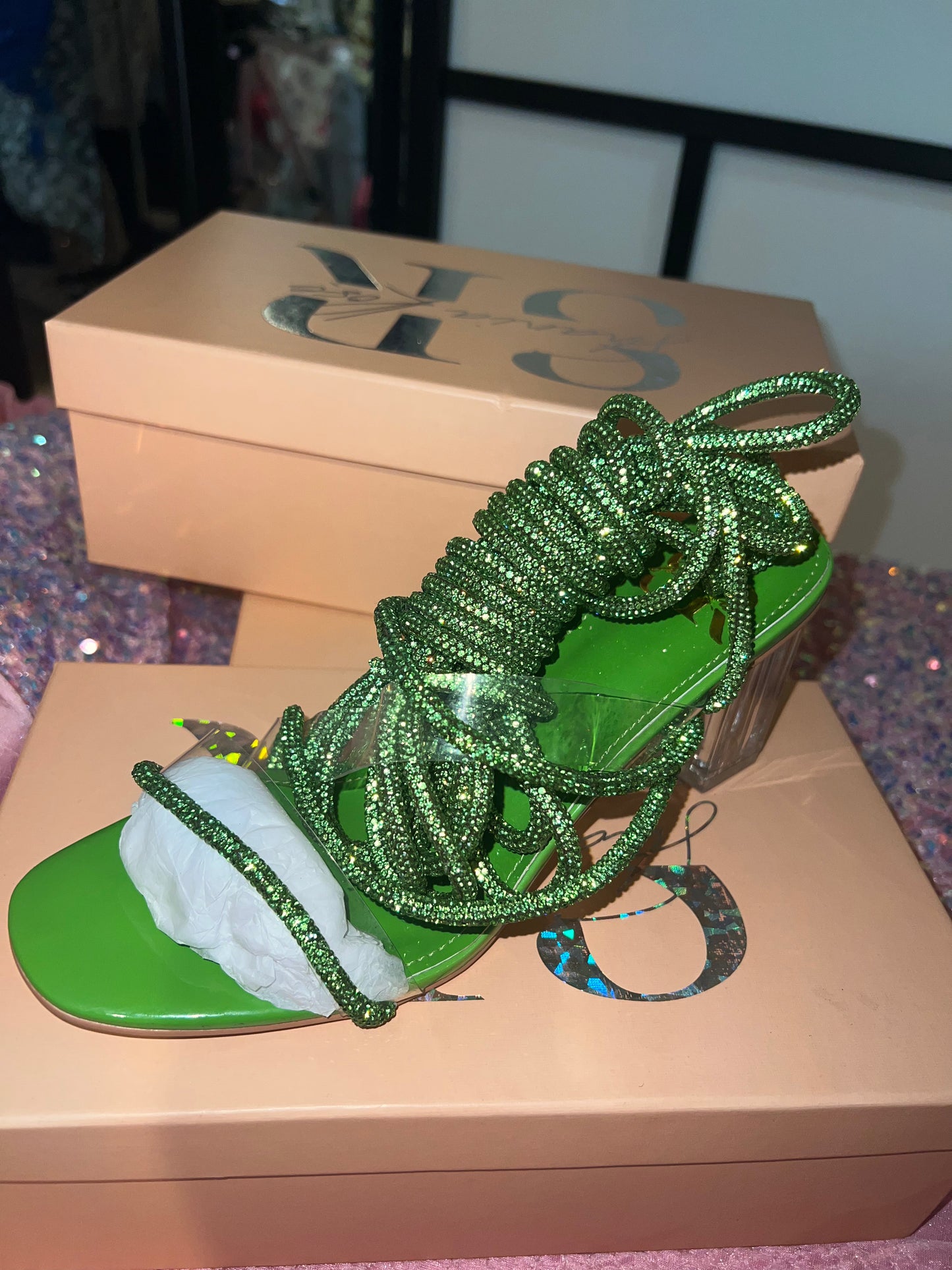 Lime Green Crystal (Block Heel)