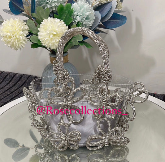 Silver Crystal Flower Bag