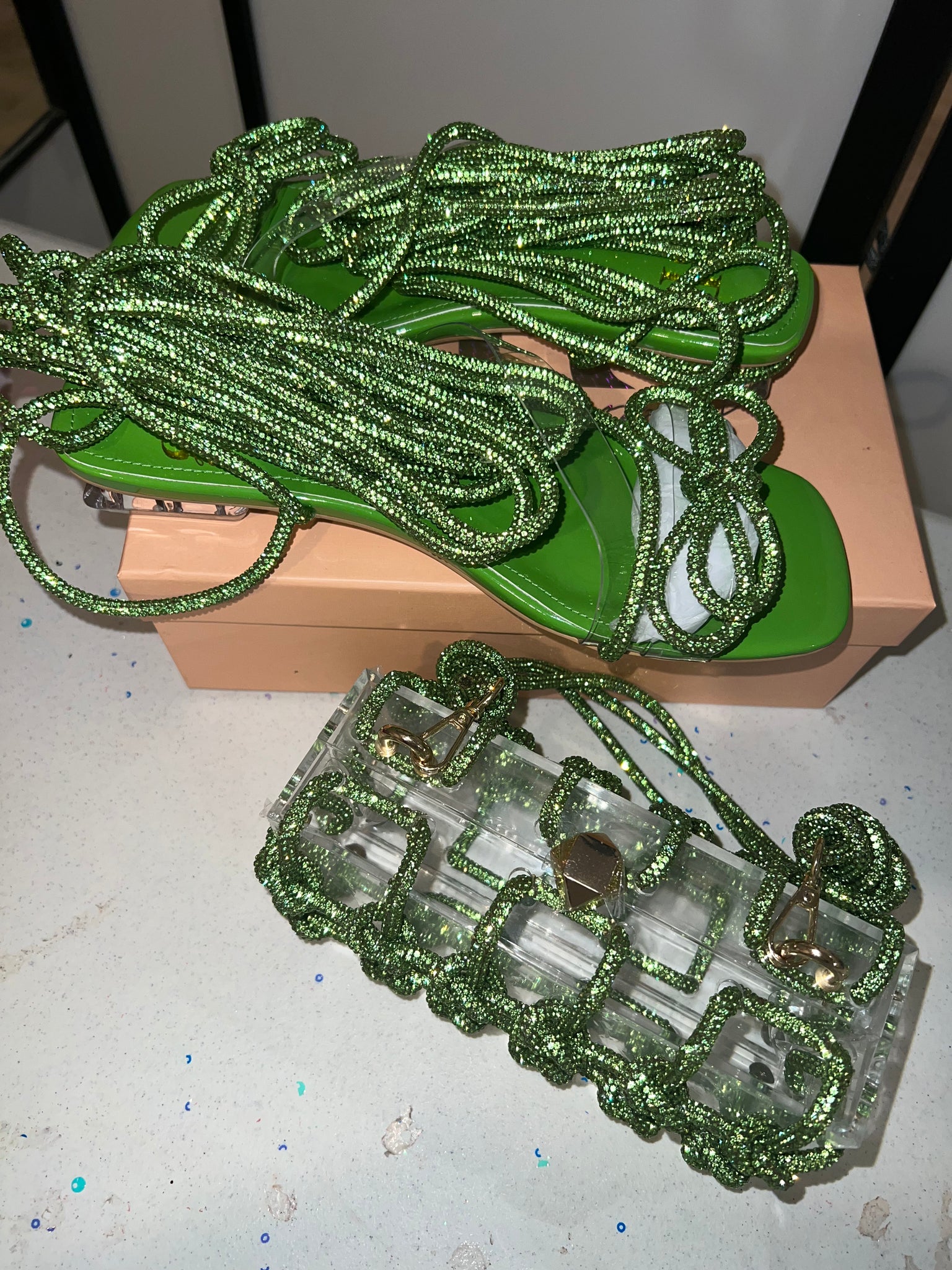 Lime Green Crystal Sandals