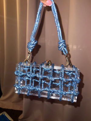 Blue Denim Crystal Knot Bag
