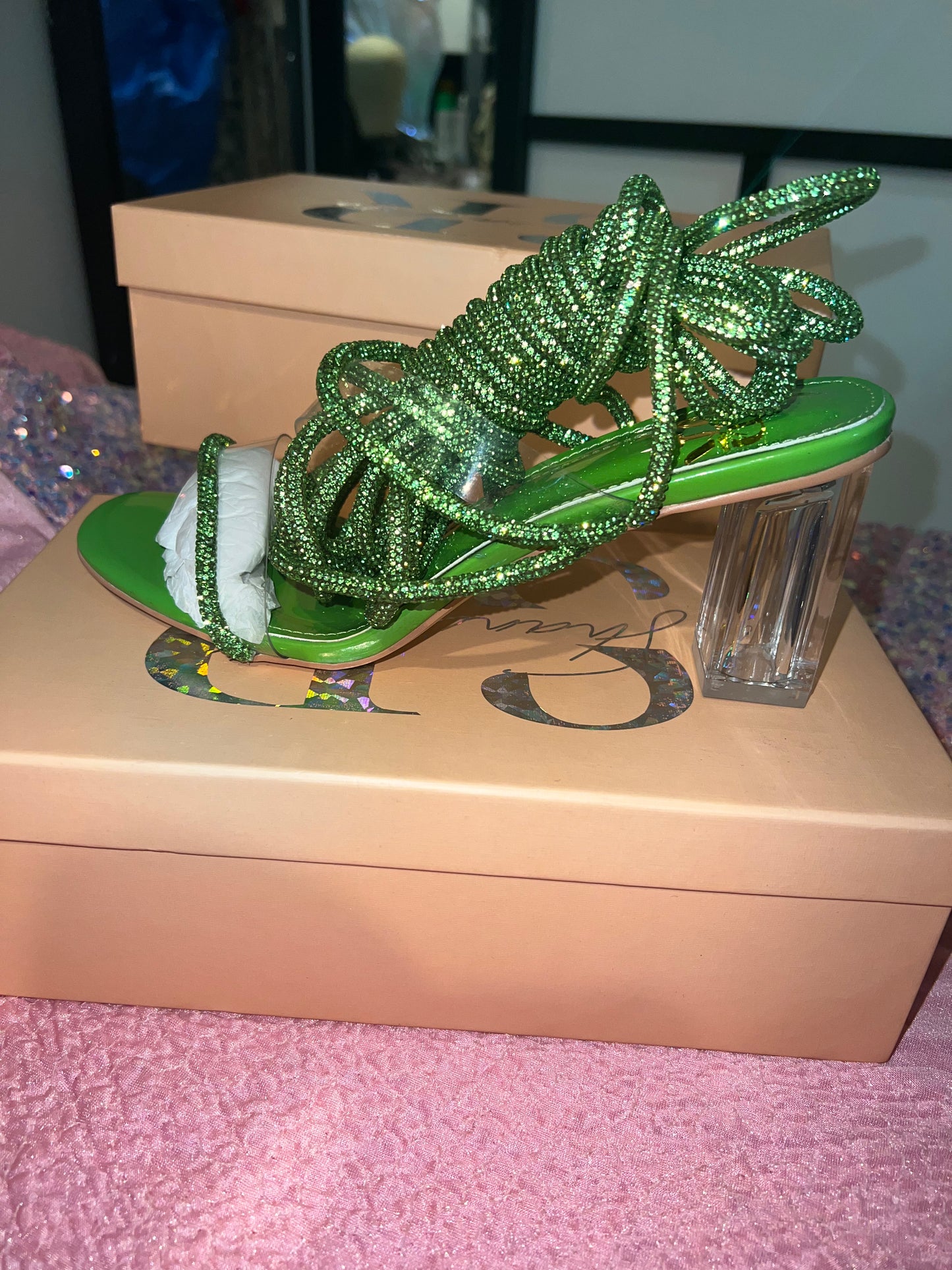 Lime Green Crystal (Block Heel)