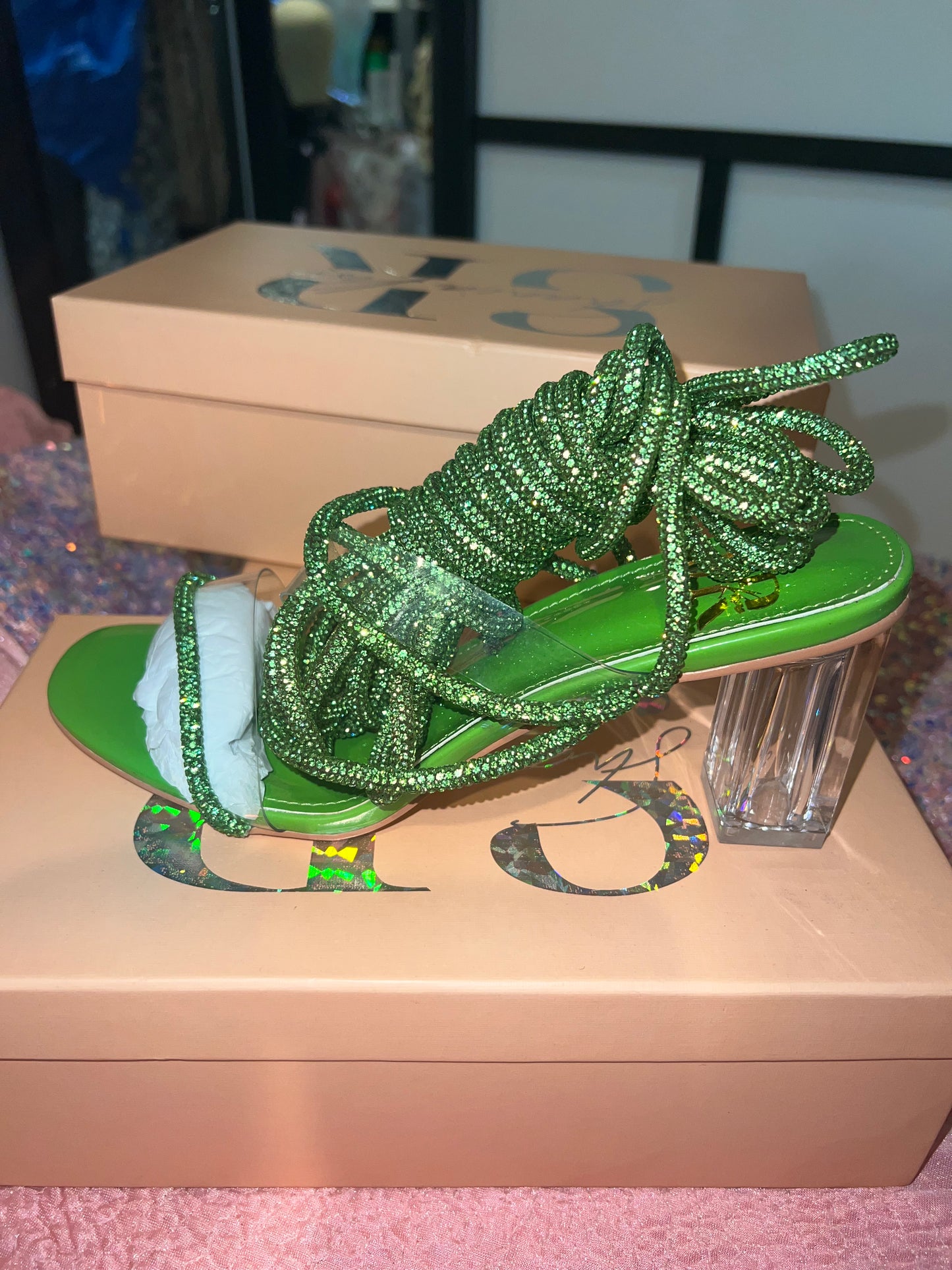 Lime Green Crystal (Block Heel)