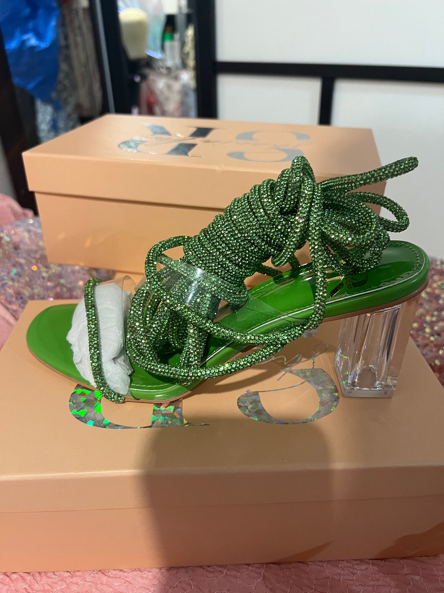 Lime Green Crystal (Block Heel)