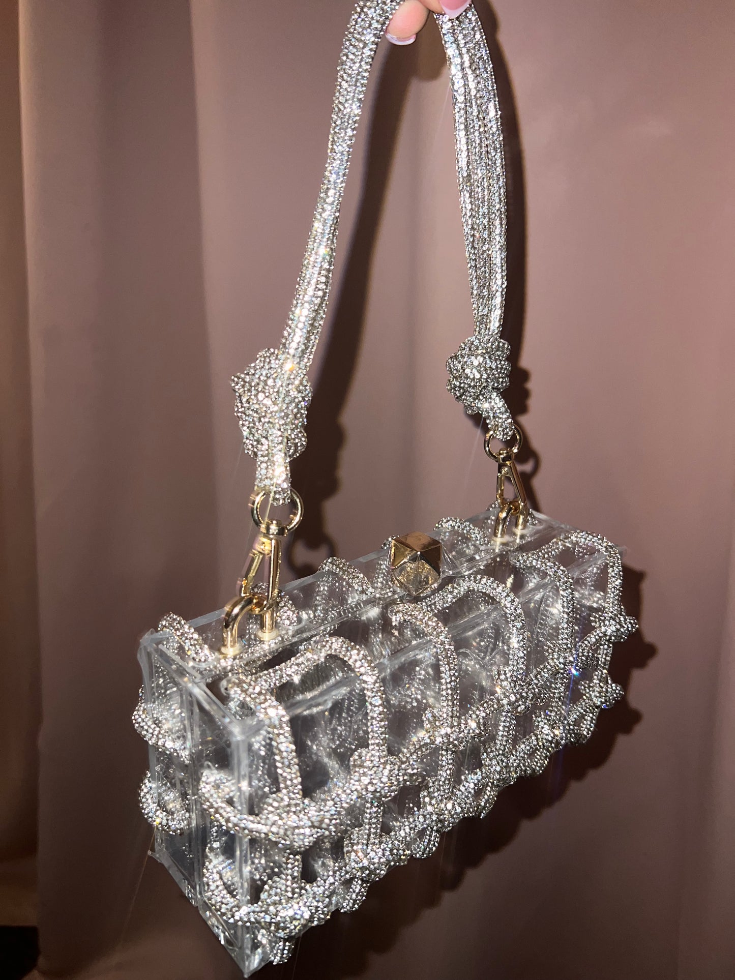 Silver Crystal Knot Bag