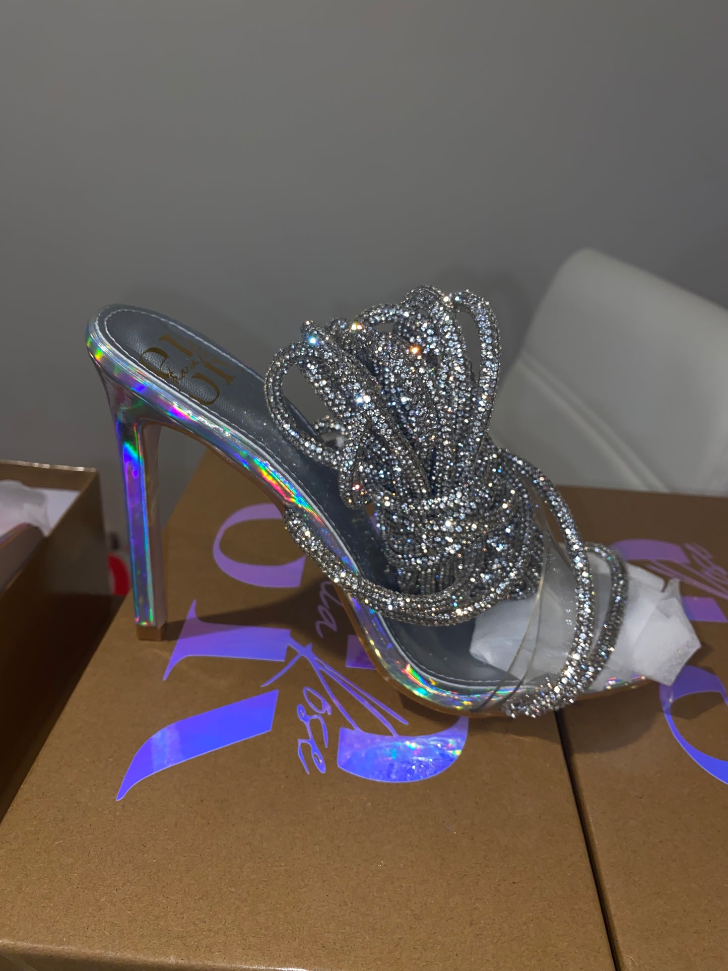 Holographic Crystal Lace up heel