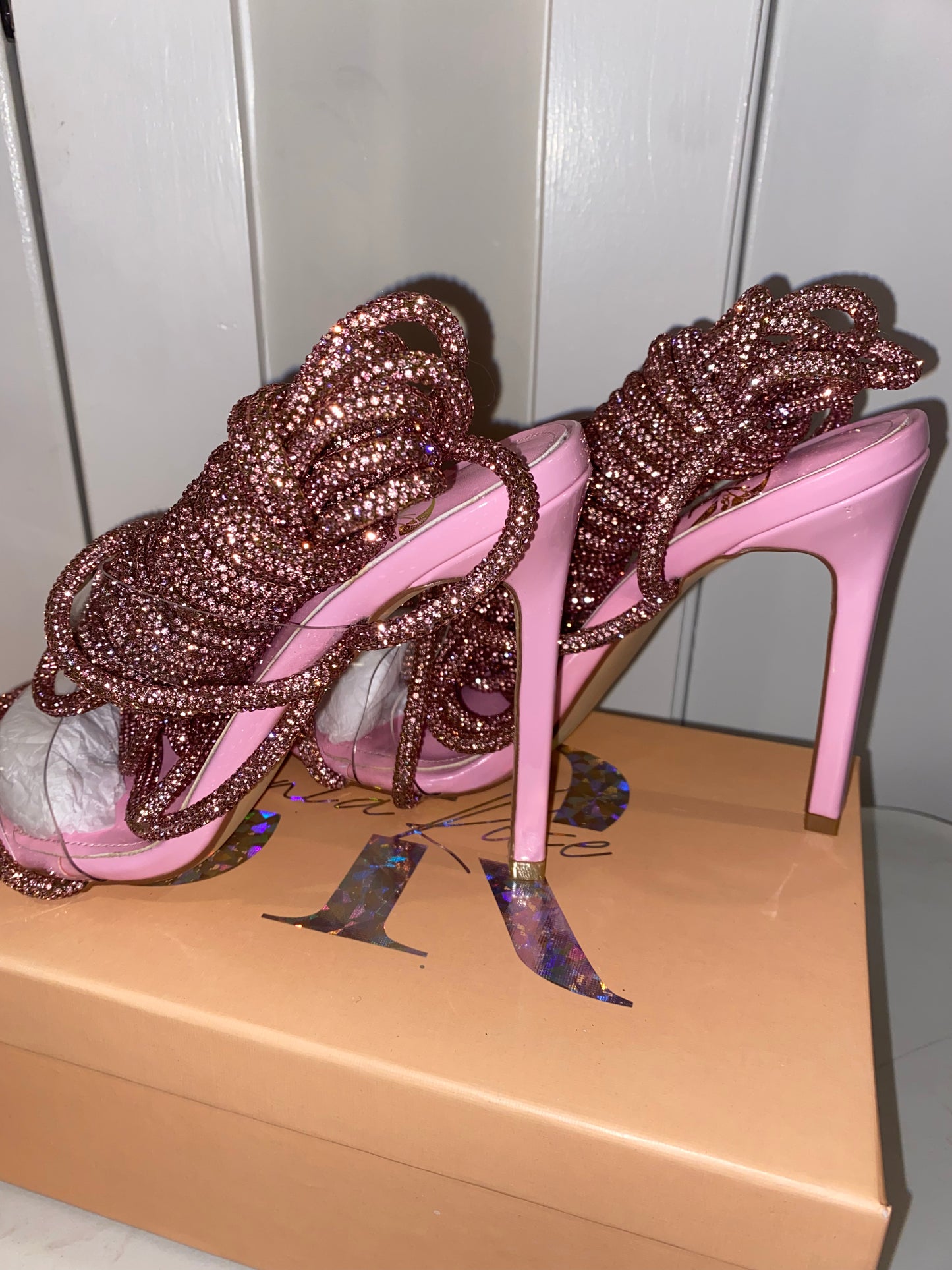 Bubble Gum Crystal Lace up heel