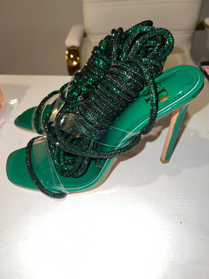 Emerald Crystal Lace up heel
