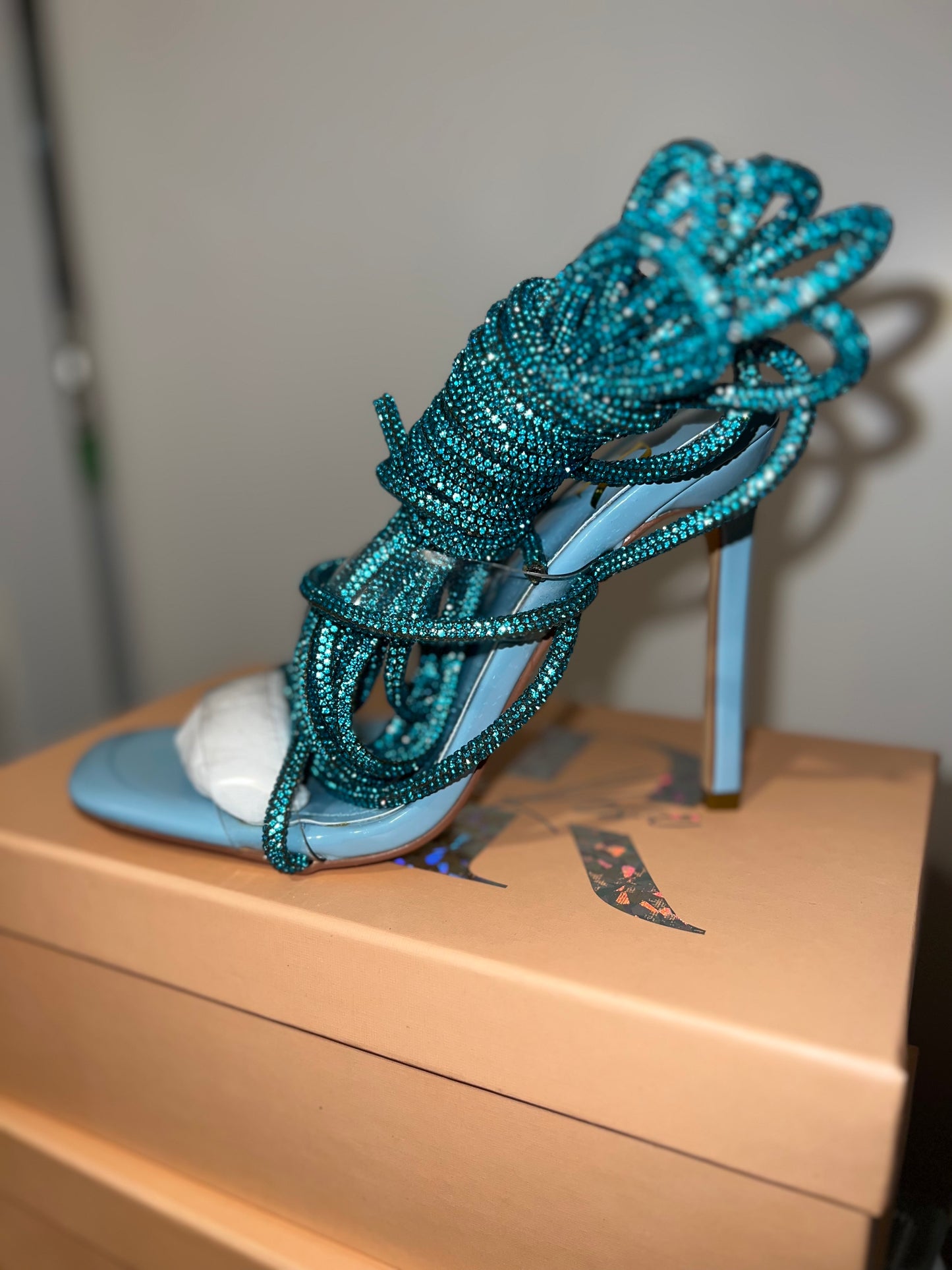 Aqua Crystal Lace up heel