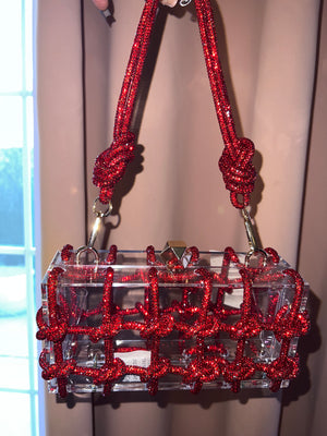 Red Crystal Knot Bag
