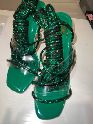 Emerald Crystal Lace up heel