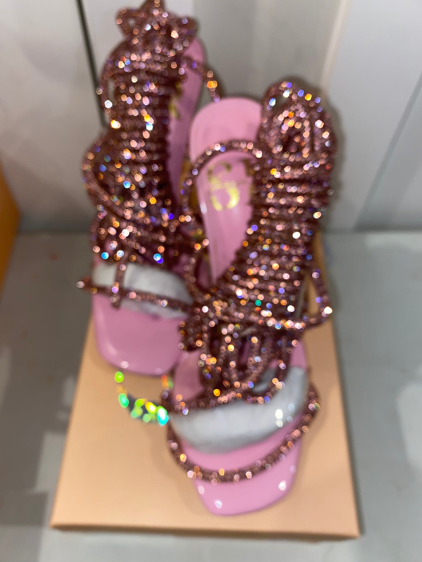 Bubble Gum Crystal Lace up heel