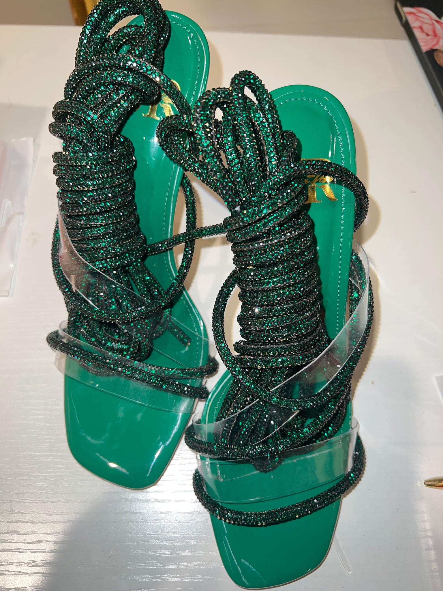 Emerald Crystal Lace up heel
