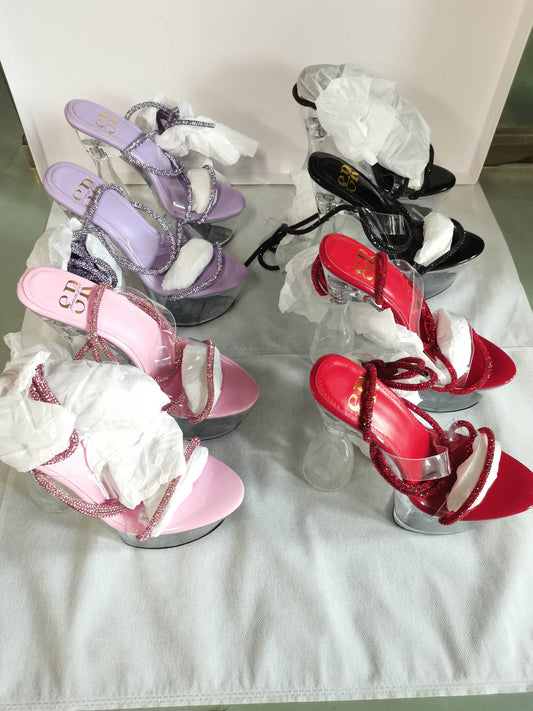 Crystal Lace Up Heel ( BLOCK PLATFORM HEEL PRE ORDER Nov 21st)